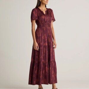 NWT QUINCE Washable Stretch Silk Tiered Maxi Dress Medium Ruby Noir 5671